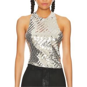 NWT Intimately Free People Disco Fever Sequin Cami Tank in Silver Combo LARGE